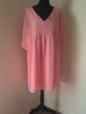 Zenana Outfitters Soft Pink V-Neck Swiss Dot Babydoll Mini Dress